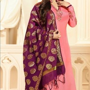 Chureedar set with Katan dupatta.